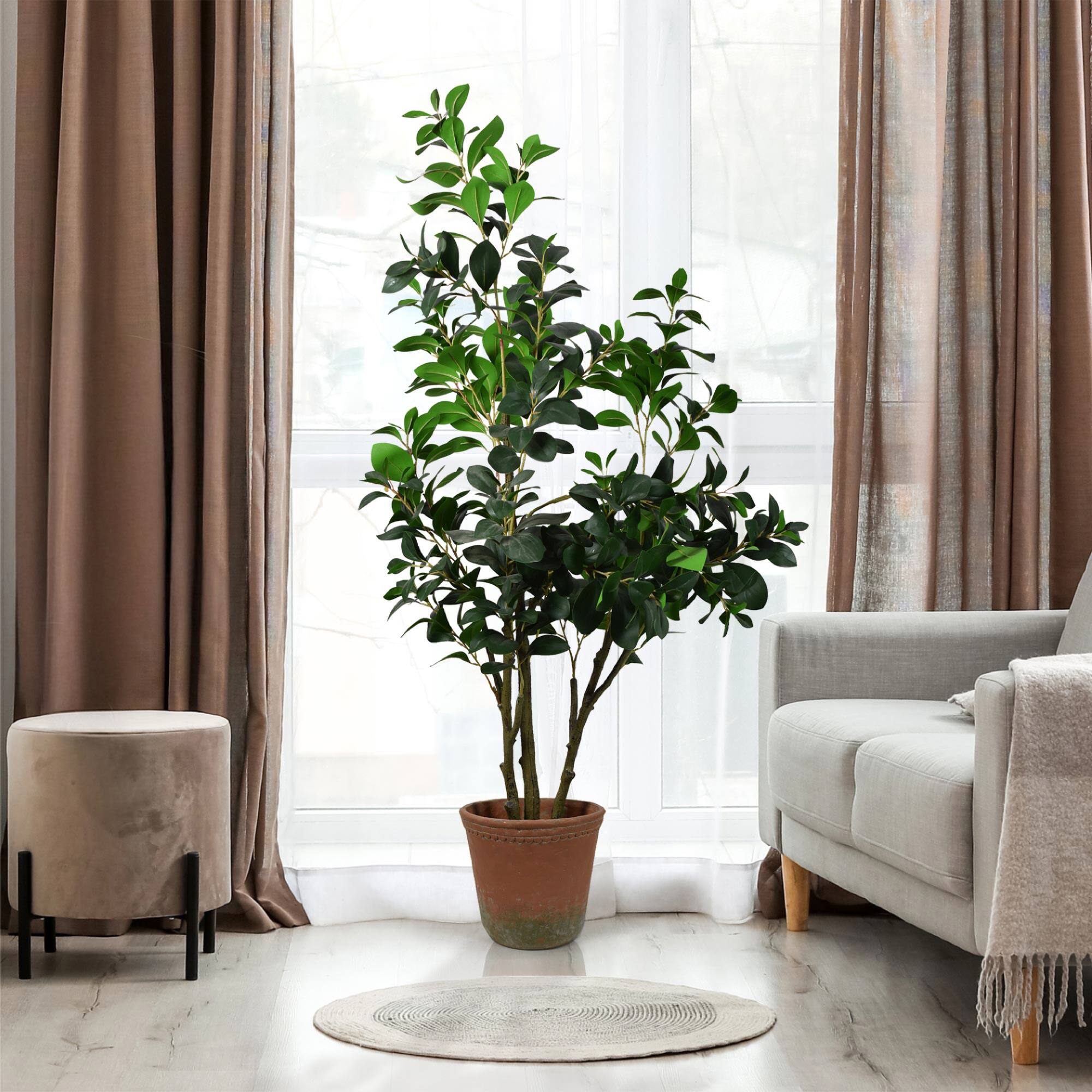 American Art Decor 5ft Artificial Pea Tree in Cement Pot Faux Plant